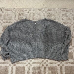 Grey Oversized Free People  V-Neck Sweater